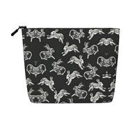 HTTUP Borsa per il trucco essenziale a un solo strato con stampa di coniglietto per viaggi d'affari, con cerniera, grande capacità, nera, taglia unica, Nero, One Size