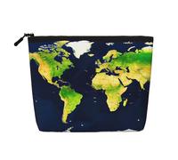 HTTUP Borsa per il trucco essenziale a un solo strato con stampa mappa del mondo, borsa da donna con cerniera, grande capacità, nera, taglia unica, Nero, One Size