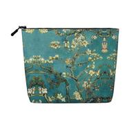 HTTUP Borsa per il trucco essenziale monostrato con stampa di fiori di mandorlo con stampa di fiori di mandorle da donna, grande capacità, nera, taglia unica, Nero, One Size