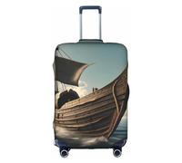 HTTUP Copertura per bagagli da viaggio con stampa di una vecchia barca vichinga, pratica, elastica, lavabile, con cerniera nascosta per valigie, bianco, Small