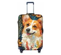 Httup Corgi, copertura per bagagli da viaggio con stampa floreale e fiori primaverili, pratica, elastica, lavabile, con cerniera nascosta, colore bianco, grande, Bianco, Large