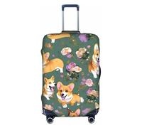 HTTUP Corgi - Copribagagli da viaggio con stampa floreale, pratico, elastico, lavabile, con cerniera nascosta, per valigia, bianco, L