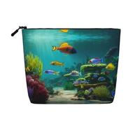 HTTUP Cute Blue Fish Print Business Trip Essential Single-layer Makeup Bag Zip Pouch Donna Grande Capacità, Nero, Taglia Unica, Nero, One Size