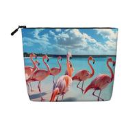 HTTUP Flock of Pink Flamingos on the Beach Print Business Trip Essential - Trousse a strato singolo con cerniera, da donna, grande capacità, nero, taglia unica, Nero, One Size