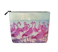 HTTUP Flock of Pink Flamingos on the Beach Print Business Trip Essential - Trousse a strato singolo con cerniera, da donna, grande capacità, nero, taglia unica, Nero, One Size