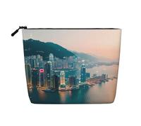 HTTUP Hong Kong Print Business Trip Essential Borsa per il trucco monostrato con cerniera borsa da donna grande capacità, nero, taglia unica, Nero, One Size