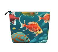 HTTUP Ocean Underwater Fish Print Business Trip Essential borsa per il trucco monostrato con cerniera borsa donna grande capacità, nero, taglia unica, Nero, One Size