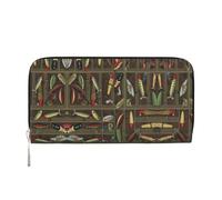 HTTUP Portafoglio da donna con stampa stile esca da pesca, stile casual, portafoglio da donna, elegante, adatto ai viaggi, nero, taglia unica, arte, nero, taglia unica, arte, Nero , Taglia unica, ARTE