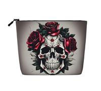 HTTUP Red Rose Skull Print Business Trip Essential Single-layer Makeup Bag Zip Pouch Women Large Capacity, Nero, Taglia Unica, Nero, One Size