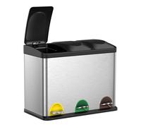 Httxyp Cestino da Cucina, Pattumiera per Riciclaggio, Pattumiera Tripla a Pedale, in Metallo da 45 Litri, per Raccolta Differenziata, 3 x 15L, con Coperchio, Acciaio, Argento
