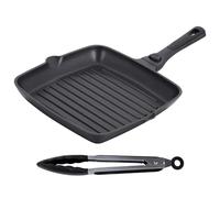 Httxyp Griglia Bistecchiera Antiaderente Quadrata 28x28CM|Manico rimovibile Piastra PROFESSIONALE in Pietra Fondo induzione in acciaio qualità TEDESCA + grill per forno |1 Pinza (28CM)