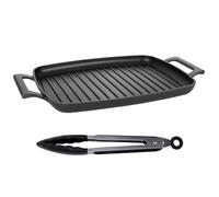 Httxyp Griglia Bistecchiera rettangolare 47cm | Piastra PROFESSIONALE fondo induzione in Acciaio | Antiaderente Tedesco | per forno grigliate bbq gas super resistente e antiaderente + pinza