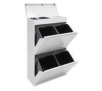 Httxyp Pattumiera Differenziata 4 Scomparti | 4x17 L (68 L) | Contenitore in Acciaio con Cassetto Superiore | Mobile per Raccolta Differenziata | Cestino per Spazzatura da Cucina | Bianco