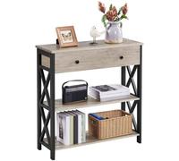 Httxyp Tavolo Consolle Vintage Mobile da Ingresso in MDF e Ferro con Ripiani e Cassetti Tavolino Industriale per Divano Pavimento Corridoio Grigio 30 x 80 x 80 cm