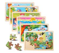 HTTYHT Set di 6 Puzzle di Animali dei Cartoni Animati 6x24 Pezzi Puzzle in Legno per Bambini 3 4 5 Anni Fattoria Animale Oceano Mondo Educazione Prescolare Montessori, Regali per Ragazze e Ragazzi