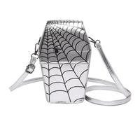 HTU Borsa a tracolla a forma di bara gotica per donna Borsa a ragnatela Borsa hobo con tracolla regolabile in pelle PU per cosplay di Halloween (Argento)