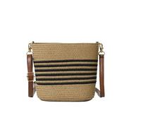 HTU Borsa a tracolla intrecciata in paglia Borse da spiaggia estive alla moda di grande capacità Borsa a tracolla con motivo a strisce regolabili per vacanze all'aperto al mare (Nero)