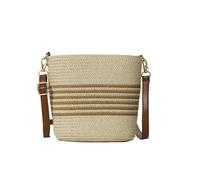HTU Borsa a tracolla intrecciata in paglia Borse da spiaggia estive alla moda di grande capacità Borsa a tracolla con motivo a strisce regolabili per vacanze all'aperto al mare (Kaki)