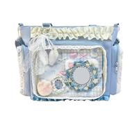 HTU Borsa da donna quadrata trasparente in nylon Ita con display a spilla Borsa a tracolla Lolita con cerniera e pendente per lo shopping, viaggi, lavoro, uso quotidiano (Blu)