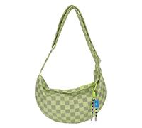 HTU Borsa sotto le ascelle scozzese Moda Mezza Luna Borsa per la spesa Casual Portatile Semplice Morbida Grande capacità per le vacanze del fine settimana (Verde)