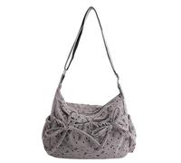 HTU Borse a tracolla con fiocco in velluto a coste Borsa versatile sotto le ascelle per le donne che lavorano e fanno shopping (grigio) (Grigio)