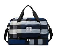 HTU Borse da palestra da viaggio portatili Borsa da viaggio a tracolla scozzese da donna per uomo Borsa da viaggio impermeabile Oxford asciutta e bagnata (Blu)