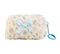 HTU Bow-Embroidered Makeup Bag Quilting Padded Small Cosmetic Bag Portable Mini Earphone Bags for Outdoor Work Travel (Blue) (style2)