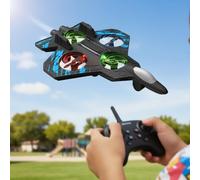 HTU Foam Remote Control Plane with LED Lights, 360° Flips Remote Control Wireless Airplane Toy with LED Lights for Boys and Girls -Blue Three-battery