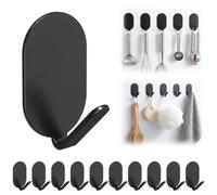 HTU Ganci Adesivi Autoadesivi in Acciaio Inox 10 Pezzi,-Black | Ganci Adesivi Resistente all’Acqua e Senza Forare: per cucine, bagni e superfici lisce, fino a 5 kg di carico giornaliero