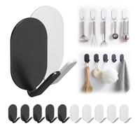 HTU Ganci Adesivi Autoadesivi in Acciaio Inox 10 Pezzi,-Black+White | Ganci Adesivi Resistente all’Acqua e Senza Forare: per cucine, bagni e superfici lisce, fino a 5 kg di carico giornaliero