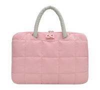 HTU Men Women Nylon Puffy Laptop Handbag Large Capacity Computer Messenger Purse Solid Color with Zipper for Business Work Office Travel (Pink 14in) (粉色)