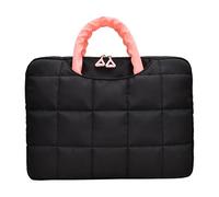 HTU Men Women Nylon Puffy Laptop Handbag Large Capacity Computer Messenger Purse Solid Color with Zipper for Business Work Office Travel (Black 14in) (黑色)