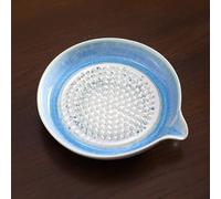 HTU Piattino in ceramica per grattugiare aglio, portatile con beccuccio, disco riutilizzabile per uso domestico, per pasta, aglio, wasabi, blu