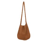 HTU Solid Color Shoulder Bag Solid Color Knitted Shoulder Handbags Handmade Knit Clutch Handbag Cute Large for Travel Shopping (Brown)