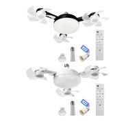 HTU Ventilatori a soffitto luci e telecomando, lampada con bulbo LED regolabile E27 con RC e asta estensibile, lampada ventilatore a incasso con fissaggio a vite-White+Black 2PCS