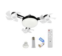 HTU Ventilatori a soffitto luci e telecomando, lampada con bulbo LED regolabile E27 con RC e asta estensibile, lampada ventilatore a incasso con fissaggio a vite-Black 1PCS