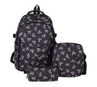 HTU Wome Borsa da scuola in nylon con fiocco e tracolla regolabile Zaino da viaggio Y2k Zaino Harajuku per lo shopping Lavoro Incontri Uso quotidiano (Nero) (Nero)