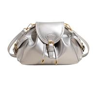 HTU Women PU Leather Drawstring Shoulder Bag Large Capacity Cool Girl Y2K Underarm Bag with Side Pockets Luxury Flip Bucket Pack Commute Working Satchel Bags (Silver)