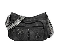 HTU Women PU Leather Multi Pocket Shoulder Bags Large Capacity Vintage Tote Handbag with Compartment Stylish Satchel Pack Commute Working Bags (Black)