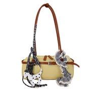 HTU Women PU Leather Spring Retro Dopamine Shoulder Bag Large Capacity Versatile Metal Buckle Handbag With Pendant Stylish Color Blocking Tote Bag Travel Date Shopping Handbag (Yellow)