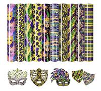 HTVSTD Mardi Gras Mask Heat Transfer Vinyl - 10 fogli Mardi Gras Mask HTV Patterned Iron on Vinyl for T-Shirts