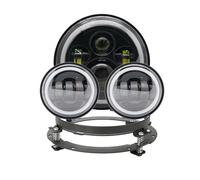 HTVTKRFGRL Fari Per Moto Fari Per Softail Fat Boy Per Moto Da Turismo Faro Anteriore A LED Da 7 Pollici Con Fendinebbia Da 4,5 Pollici(Black set with DRL2)