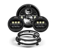 HTVTKRFGRL Fari Per Moto Fari Per Touring Electra Glide Road King Per Street Glide Faro A LED Da 7 Pollici + Fendinebbia Da 4.5 Pollici Staffa Ad Anello Da 7 Pollici(A Set Black9 A Set Sliver)