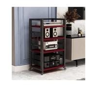 HTYUKFDG 4 Tier Audio Rack Cabinet Wooden Stereo Stand with Wheels Home Theater AV Media Stand DVD Record Player Rack for Office Studio(Bruin)