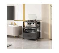 HTYUKFDG Supporto multimediale AV con cassetto, rack audio, mobile stereo, ripiani regolabili for riporre i supporti multimediali con ruote for lettori DVD e console di gioco(Svart,3 Tier)