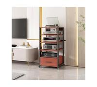 HTYUKFDG Supporto multimediale AV con cassetto, rack audio, mobile stereo, ripiani regolabili for riporre i supporti multimediali con ruote for lettori DVD e console di gioco(Rot,5 Tier)