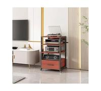 HTYUKFDG Supporto multimediale AV con cassetto, rack audio, mobile stereo, ripiani regolabili for riporre i supporti multimediali con ruote for lettori DVD e console di gioco(Rot,4 Tier)