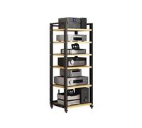 HTYUKFDG Supporto multimediale AV, ripiani regolabili for riporre i supporti multimediali con ruote, giradischi mobile, DVD, CD, rack audio, torre for console for videogiochi, scaffale(Natural,6Tier)