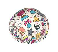 Hu Dog & Cat Cartoon Cute Fox Gorro de ducha Juego de 1 Gorro de baño elástico de apertura grande con cuerda elástica Gorro de baño impermeable de doble capa Gorro de baño reutilizable Gorro de bañ