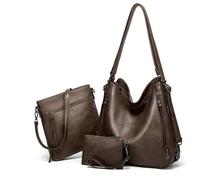 HUA ANGEL Borsa da donna 3 pezzi set borsa a tracolla grande pelle PU borsa Hobo a schiena, borsa a tracolla tote messenger e portafoglio set per ufficio viaggio lavoro shopping, marrone scuro